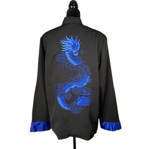 Silver Dragon Black Martial Arts Jacket Blue Embroidered Shirt Suit Uniform XL